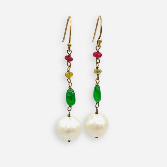 Sundance Catalog On A Cloud Gold Earrings Ruby Citrine Aventurine Pearl Dangle - Picture 3 of 8